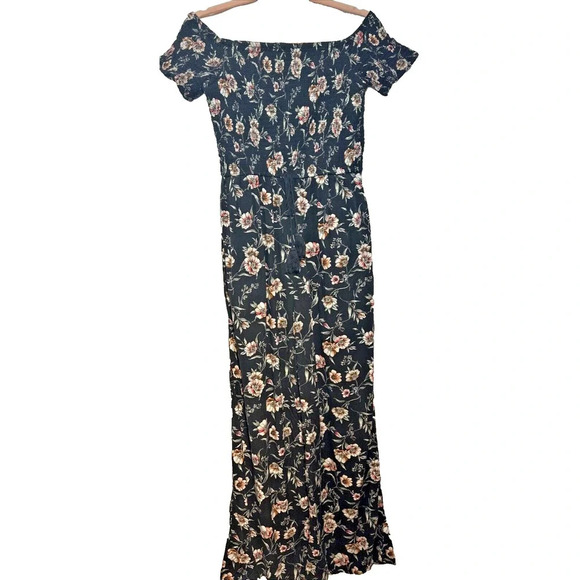 Xhilaration Smocked Floral Wide Leg Jumpsuit Sz M Dark Cottagecore Fairy Stretch - Picture 3 of 9